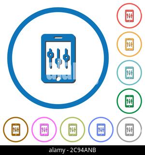 Smartphone modifica le icone vettoriali a colori piatti con ombre in contorni rotondi su sfondo bianco Illustrazione Vettoriale