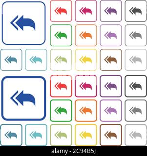 Rispondere a tutti i destinatari con icone piatte a colori in riquadri arrotondati. Versioni sottili e spesse incluse. Illustrazione Vettoriale