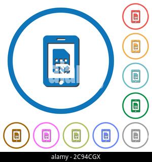 La scheda SIM mobile ha accettato icone vettoriali a colori piatti con ombre in contorni rotondi su sfondo bianco Illustrazione Vettoriale