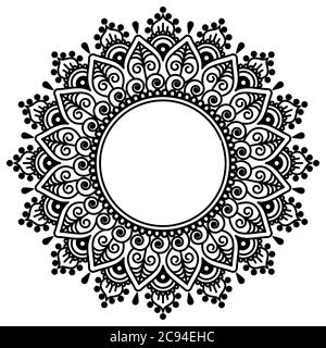 Mehndi indiano hennè tatoo vettore disegno mandala - modello geometrico tradizionale popolare in India e Pakistan Illustrazione Vettoriale