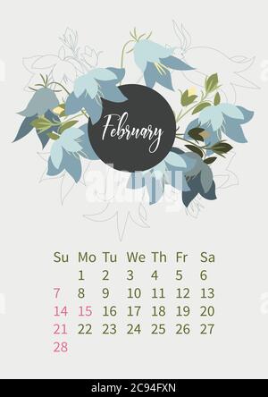 Calendario dei fiori 2021 con bouquet di fiori Illustrazione Vettoriale