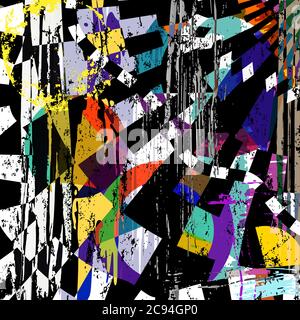 composizione astratta dello sfondo, con tratti, schizzi e cerchi, bianco e nero Illustrazione Vettoriale