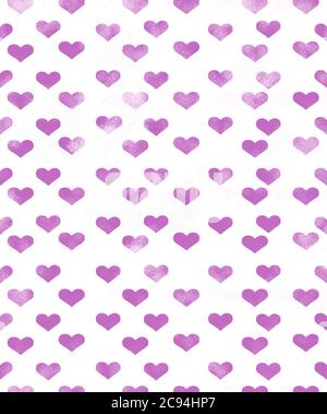 Motivo senza cuciture con cuori acquerelli. Romantico amore mano texture sfondi disegnati. Per biglietti d'auguri, carta da imballaggio, nozze, compleanno, tessuto, Foto Stock