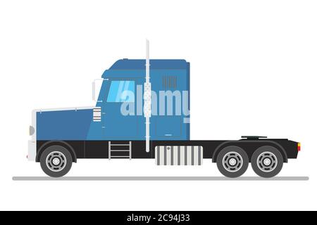 Grande blu e nero semi camion.isolato su sfondo bianco, Vector piatto illustrazione trendy. Illustrazione Vettoriale