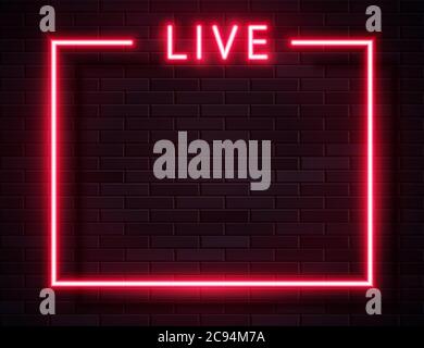 Fotogramma Live rosso neon retrospettiva vettoriale su sfondo scuro Illustrazione Vettoriale