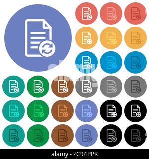 Aggiorna le icone piatte multicolore del documento su sfondi arrotondati. Incluse variazioni delle icone bianche, chiare e scure per gli effetti di stato attivo e del passaggio del mouse, AN Illustrazione Vettoriale