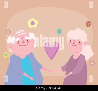 buon giorno nonni, vecchio cartone animato coppia in amore adorabile illustrazione vettoriale Illustrazione Vettoriale