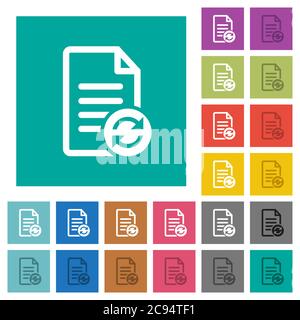 Aggiorna le icone piatte multicolore del documento su sfondi quadrati semplici. Incluse variazioni delle icone bianche e più scure per il passaggio del mouse o gli effetti attivi. Illustrazione Vettoriale