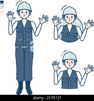 Un uomo che indossa un abbigliamento da lavoro con immagini stupite. È arte vettoriale, quindi è facile da modificare. Illustrazione Vettoriale