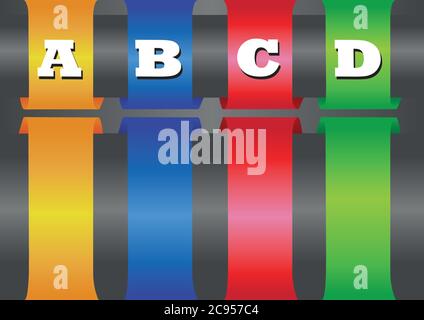 Layout vettoriale di quattro bande colorate spesse con spazio di copia avvolto intorno alla barra orizzontale. Illustrazione Vettoriale