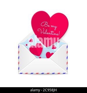 Vector San Valentino illustrazione di busta aperta con cuori rossi di carta isolati su sfondo bianco Illustrazione Vettoriale