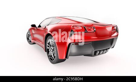 Vista posteriore di un'auto SUV sportiva rossa isolata su sfondo bianco. Foto Stock