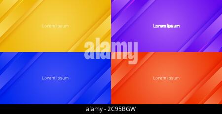 Set di righe diagonali astratte di sfondo giallo, viola, blu e rosso. Copertina 3D del banner di presentazione aziendale Web. Illustrazione vettoriale Illustrazione Vettoriale