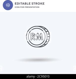 Vettore di icone di Ringgit malese, segno piatto riempito, pittogramma solido isolato su bianco, illustrazione del logo. Icona di Ringgit malese per la presentazione. Illustrazione Vettoriale