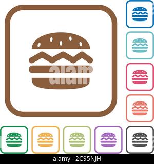 Hamburger icone semplici in colore cornici quadrate arrotondate su sfondo bianco Illustrazione Vettoriale