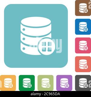 Moduli di database icone piatte bianche su sfondi quadrati arrotondati a colori Illustrazione Vettoriale