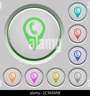 Icone a colori della posizione della mappa GPS della casella di chiamata sui pulsanti non posizionati Illustrazione Vettoriale
