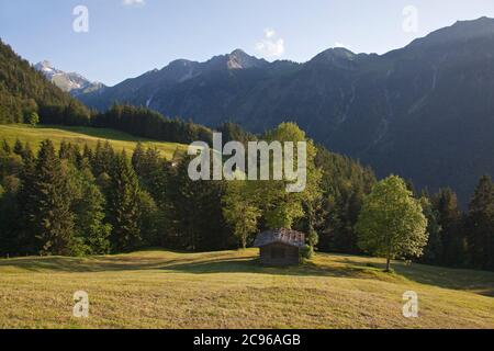 Geografia / viaggio, Germania, Baviera, Oberstdorf, vista sulla valle di Trettach con le alte Alpi Allgaeu, al, diritti aggiuntivi-clearance-Info-non-disponibile Foto Stock