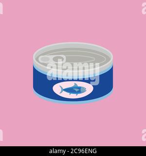 Tonno in scatola in stile piatto. Illustrazione vettoriale Illustrazione Vettoriale