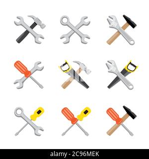 set di simboli degli strumenti di progettazione piatta Illustrazione Vettoriale