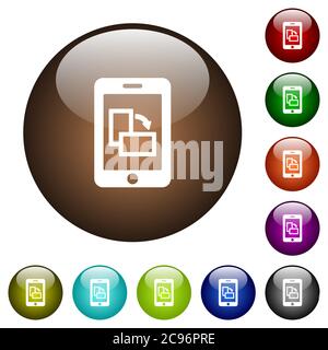Modificare l'orientamento del display mobile icone bianche sui pulsanti rotondi in vetro Illustrazione Vettoriale