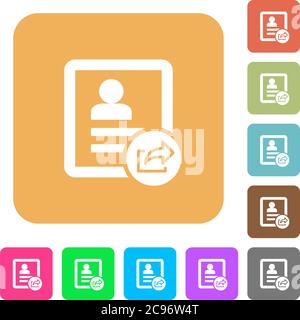 Esportare le icone piatte dei contatti su sfondi quadrati arrotondati dai colori vivaci. Illustrazione Vettoriale