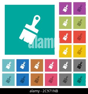 Incolla con le icone piatte multicolore dei pennelli su sfondi quadrati semplici. Incluse variazioni delle icone bianche e più scure per il passaggio del mouse o gli effetti attivi. Illustrazione Vettoriale