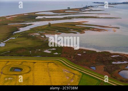 Santuario degli uccelli Oehe-Schleimuende, 05/19/2020, vista aerea, Germania, Schleswig-Holstein Foto Stock