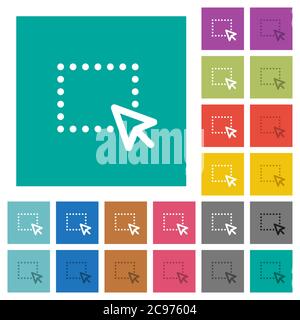 Operazione di trascinamento icone piatte multicolore su sfondi quadrati semplici. Incluse variazioni delle icone bianche e più scure per il passaggio del mouse o gli effetti attivi. Illustrazione Vettoriale