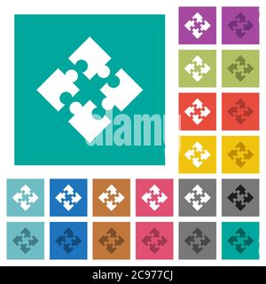 Moduli icone piatte multicolore su sfondi quadrati semplici. Incluse variazioni delle icone bianche e più scure per il passaggio del mouse o gli effetti attivi. Illustrazione Vettoriale