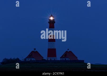 Westerheversand Faro sulla penisola di Eiderstedt, Frisia settentrionale, Schleswig-Holstein, Germania Foto Stock