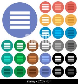 Allineamento del testo: Giustifica le icone piatte multicolore su sfondi arrotondati. Incluse variazioni delle icone bianche, chiare e scure per gli effetti di stato attivo e del passaggio del mouse, Illustrazione Vettoriale