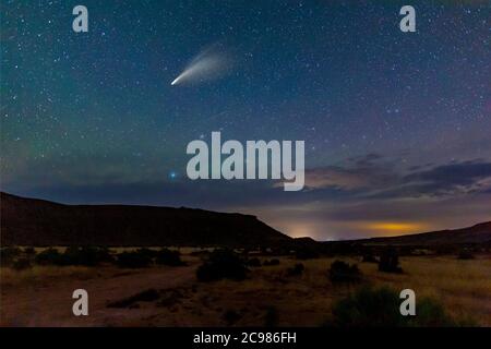 Cometa Neoswise in cielo stellato sopra il deserto, vicino Moab Utah, USA Foto Stock