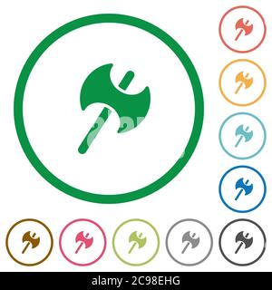 Due icone colorate piatte con ascia da battaglia a due teste con contorni rotondi su sfondo bianco Illustrazione Vettoriale