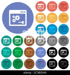 Icone piatte multicolore chiave API su sfondi rotondi. Incluse variazioni delle icone bianche, chiare e scure per gli effetti di stato attivo e del passaggio del mouse e i bonus Illustrazione Vettoriale