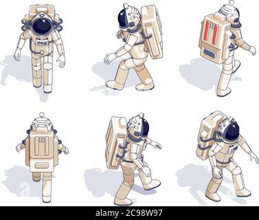 Astronauta isometrica in set di spacesuit. Illustrazione Vettoriale