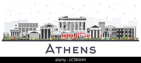Atene Grecia skyline della città con edifici a colori isolati su bianco. Illustrazione vettoriale. Illustrazione Vettoriale