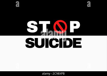 Stop Suicide Illustration che mostra un segno di stop circolare. Una campagna di prevenzione per aiutare le persone suicide Foto Stock