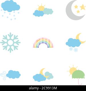 nuvole e icona meteo su sfondo bianco, stile piatto, illustrazione vettoriale Illustrazione Vettoriale