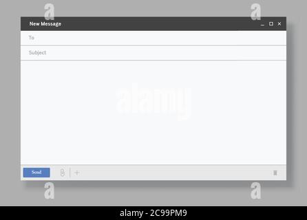 Schermata e-mail vuota. Frame vettoriale della pagina Web del messaggio di posta. Illustrazione Vettoriale