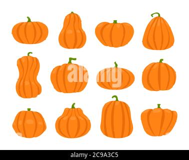 Set di zucche di Halloween di Cartoon. Semplice zucca icona colorata simbolo isolato bianco illustrazione vettoriale Illustrazione Vettoriale