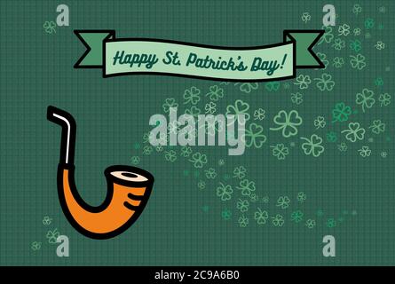 Poster del giorno di San Patrizio. Piatto vettore verde arancio poster Happy Saint Patricks giorno parata. Illustrazione Hipster trifoglio Illustrazione Vettoriale