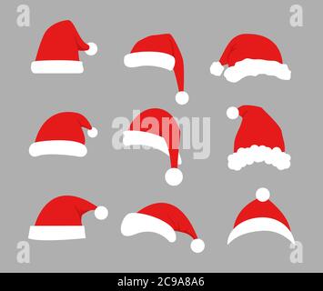 Cappelli santa piatti. Elementi natalizi per il tuo design natalizio. Vettore Illustrazione Vettoriale