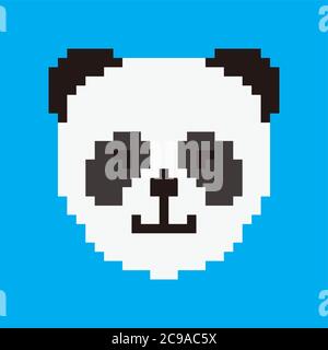 Pixel art carattere panda 8 bit pixel art bianco e nero orso isolato su sfondo bianco. Simbolo cinese delle specie in pericolo. Icona animale della fauna selvatica. Illustrazione Vettoriale