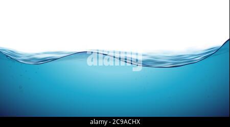 Acqua onda fondo liquido pulito. Acqua blu mare onda superficie, fresco oceano subacqueo. Illustrazione vettoriale. Illustrazione Vettoriale