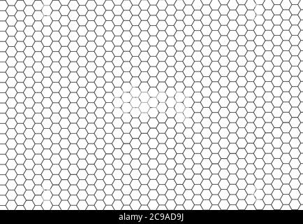 Celle esagonali nere con struttura senza cuciture. Struttura della griglia cellulare a nido d'ape e nidi d'ape alveare geometrici. Illustrazione vettoriale astratta. Illustrazione Vettoriale