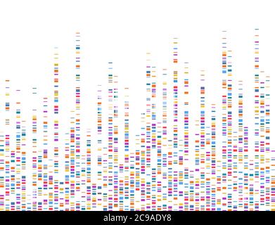 Infografica sul test del DNA. Analisi del sequenziamento dei genomi del DNA, della mappa genetica dell'acido desossiribonucleico e della sequenza genoma. Illustrazione vettoriale. Illustrazione Vettoriale