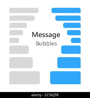 Set di fumetti di conversazione chat. Chat Messenger a forma di bolla in stile piatto. Messaggio vuoto per il testo per il Web, telefono di colore grigio e blu. Illustrazione Vettoriale