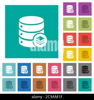 Livelli di database icone piatte multicolore su sfondi quadrati semplici. Incluse variazioni delle icone bianche e più scure per il passaggio del mouse o gli effetti attivi. Illustrazione Vettoriale