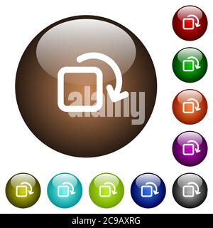 Ruota le icone bianche degli elementi sui pulsanti rotondi in vetro di colore Illustrazione Vettoriale